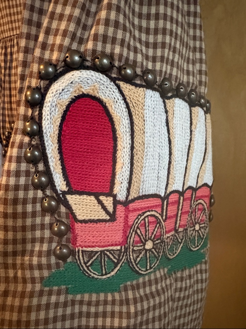 Double D Ranch Brown Mini Skirt with Colorful Wagon Embroidery - Picture 2 of 9